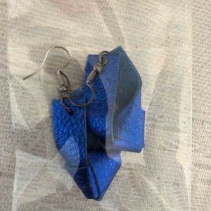 Metallic Blue Leather Knotted Earrings